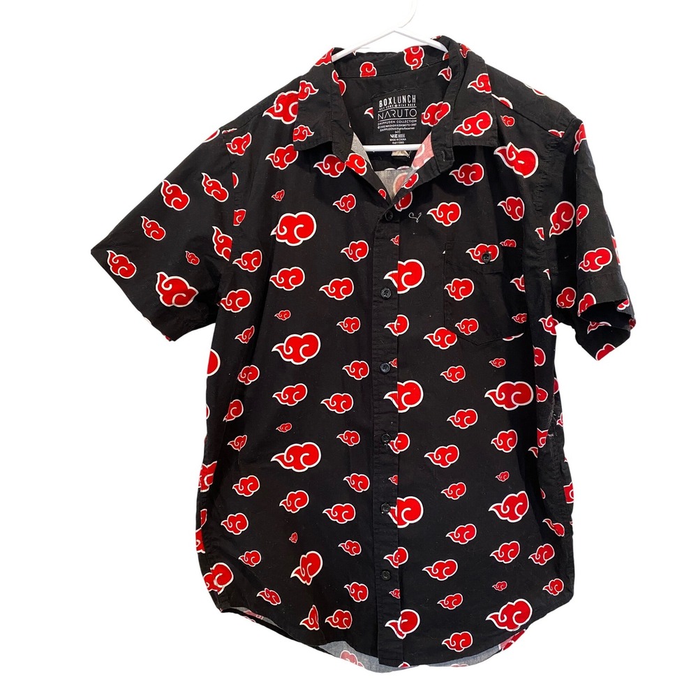 BoxLunch Naruto Shippuden Akatsuki Cloud Black Button Down Shirt Mens Large L
